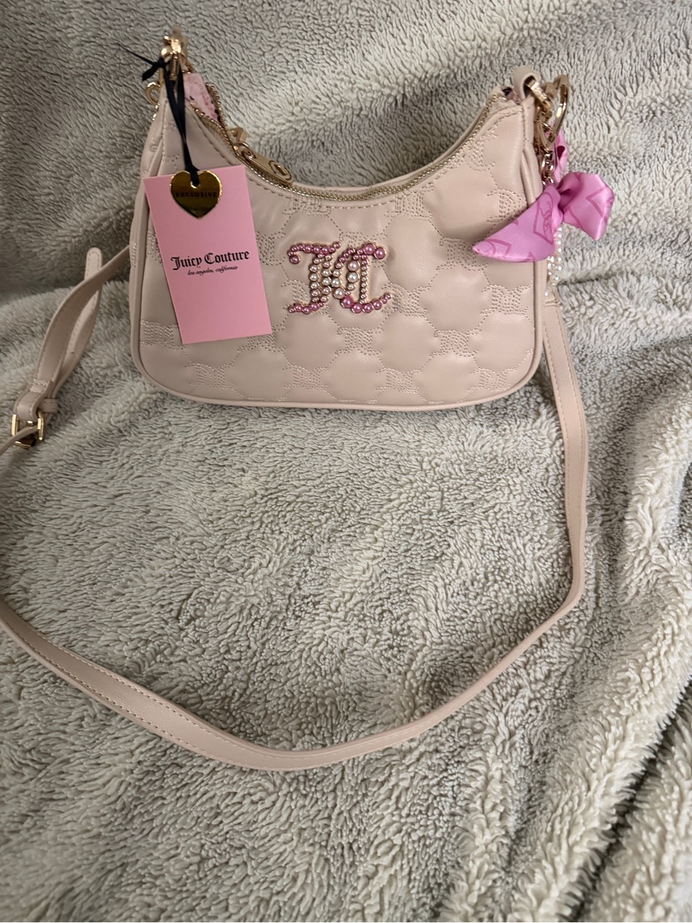 Juicy Couture Pale Pink Quilted Shoulder Bag with Jeweled Logo